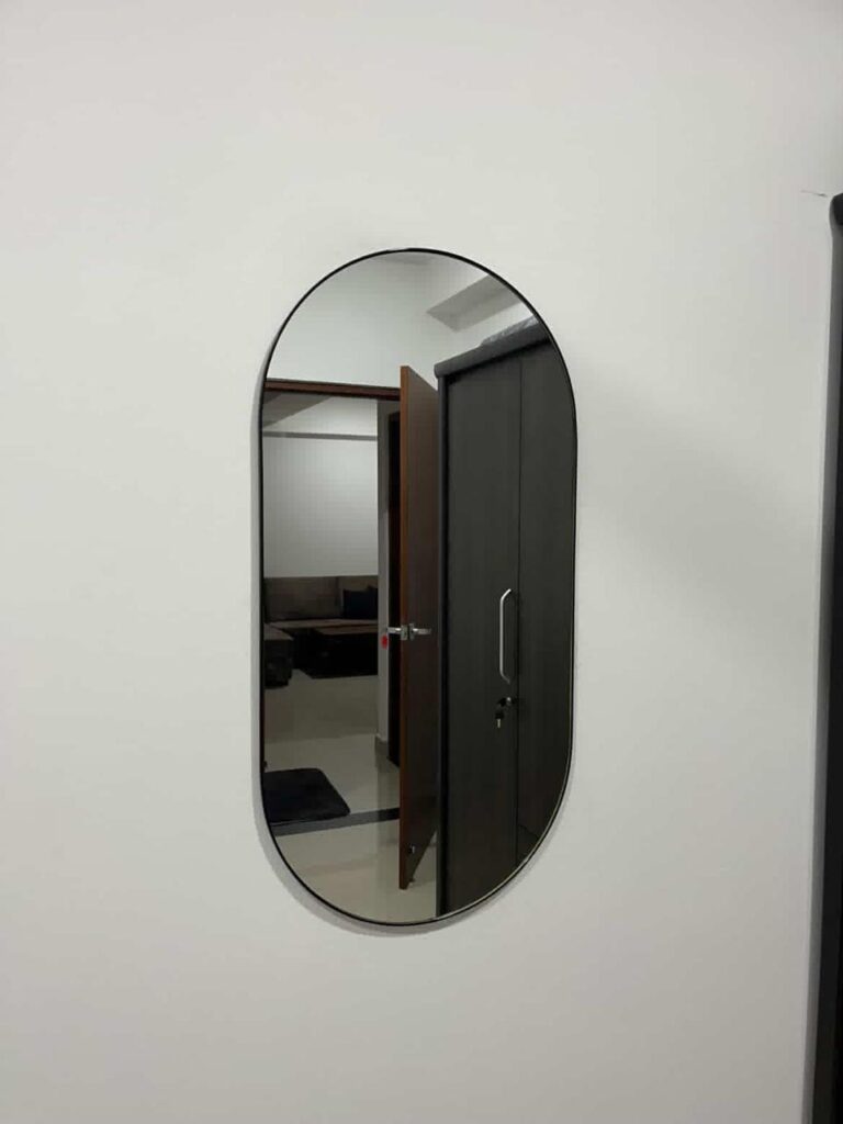Capsule Mirror with Thin Black Frame
